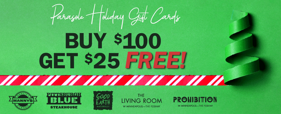 Parasole Holiday Gift Cards. $100 for them. $25 for you.